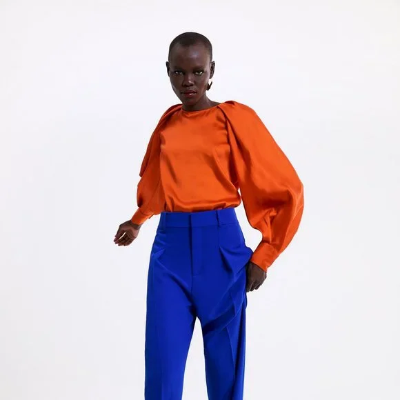 ZARA orange blouse with crystal sleeve - Picture 4 of 16